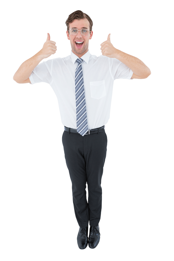 Enthusiastic Businessman Giving Thumbs Up on Transparent Background