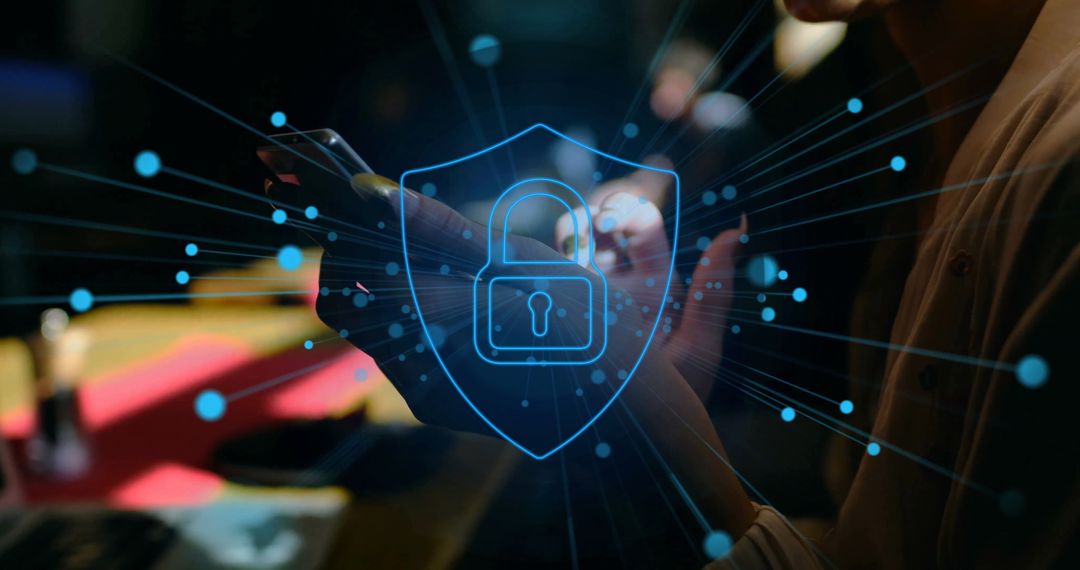 Cybersecurity Concept: Digital Lock Over Smartphone Use