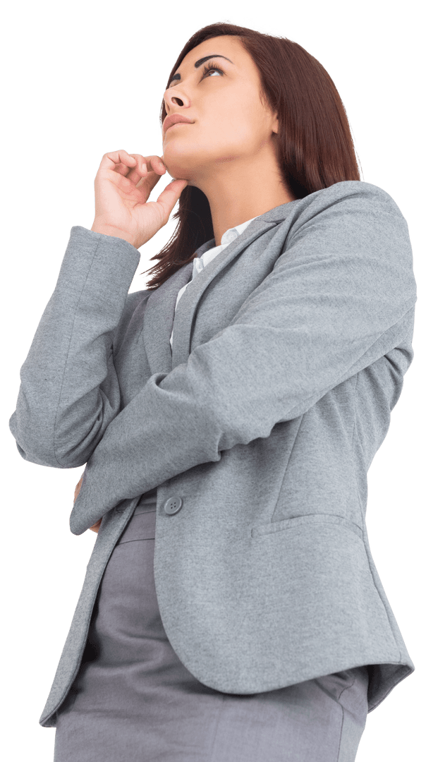 Thoughtful Businesswoman Pondering Ideas on Transparent Background