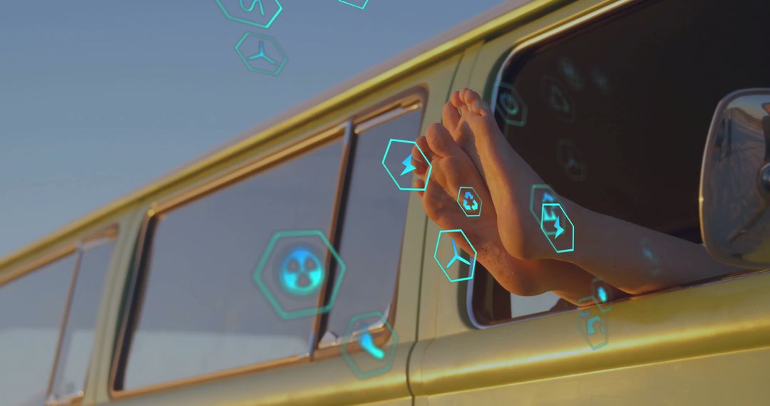 Adventure Road Trip Scenic View with Feet Resting on Van Window