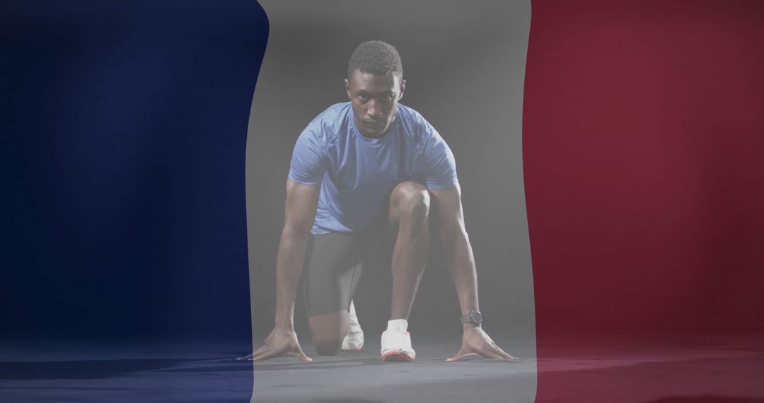 Determined Athlete in Motion with French Flag Overlay