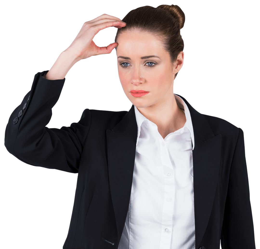Thoughtful Businesswoman Touching Head with Transparent Background