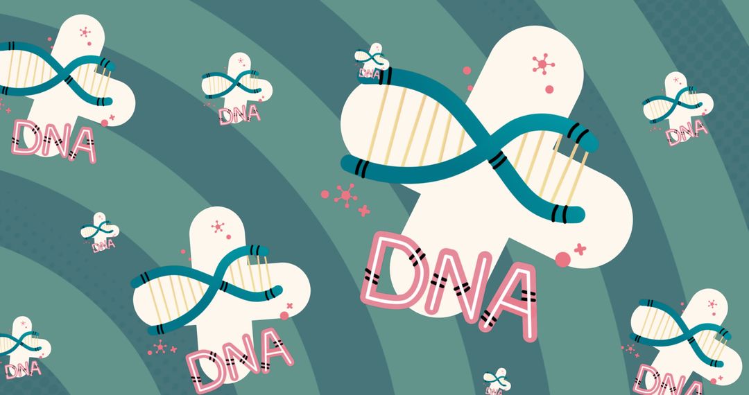 Colorful Cartoon DNA Structures with Spiraling Background