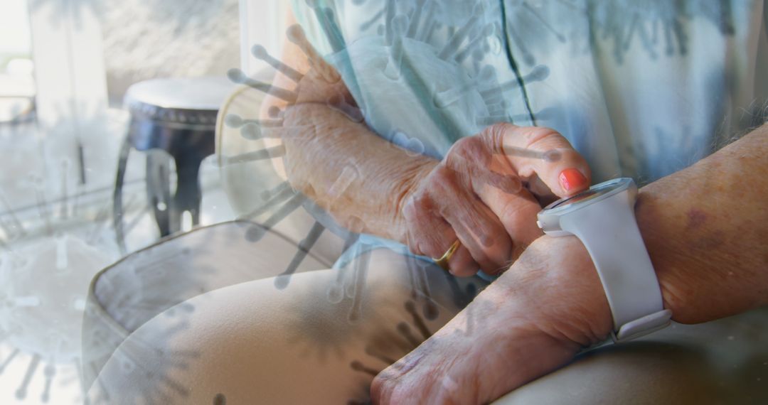 Senior Using Smartwatch for Health Monitoring at Home