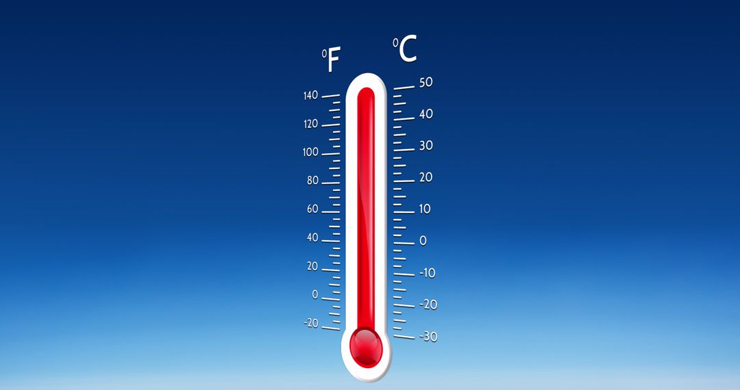 Thermometer Displaying Temperature Against Clear Blue Sky