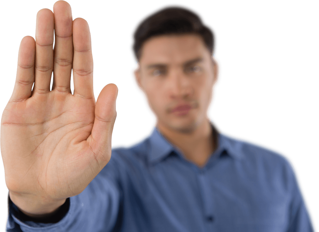 Businessman Making Stop Gesture on Transparent Background