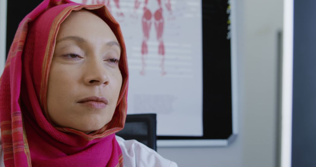 Female Doctor in Hijab Contemplating in Medical Office - Free Images, Stock Photos and Pictures on Pikwizard.com