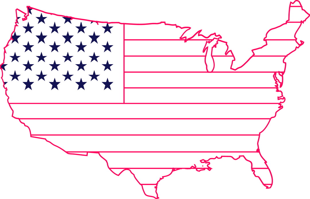 United States Vector Map with Flag Motif on Transparent Background