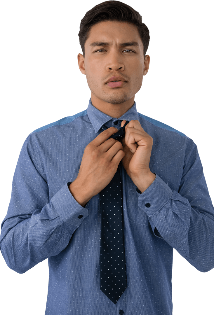 Transparent Background Portrait Businessman Adjusting Necktie