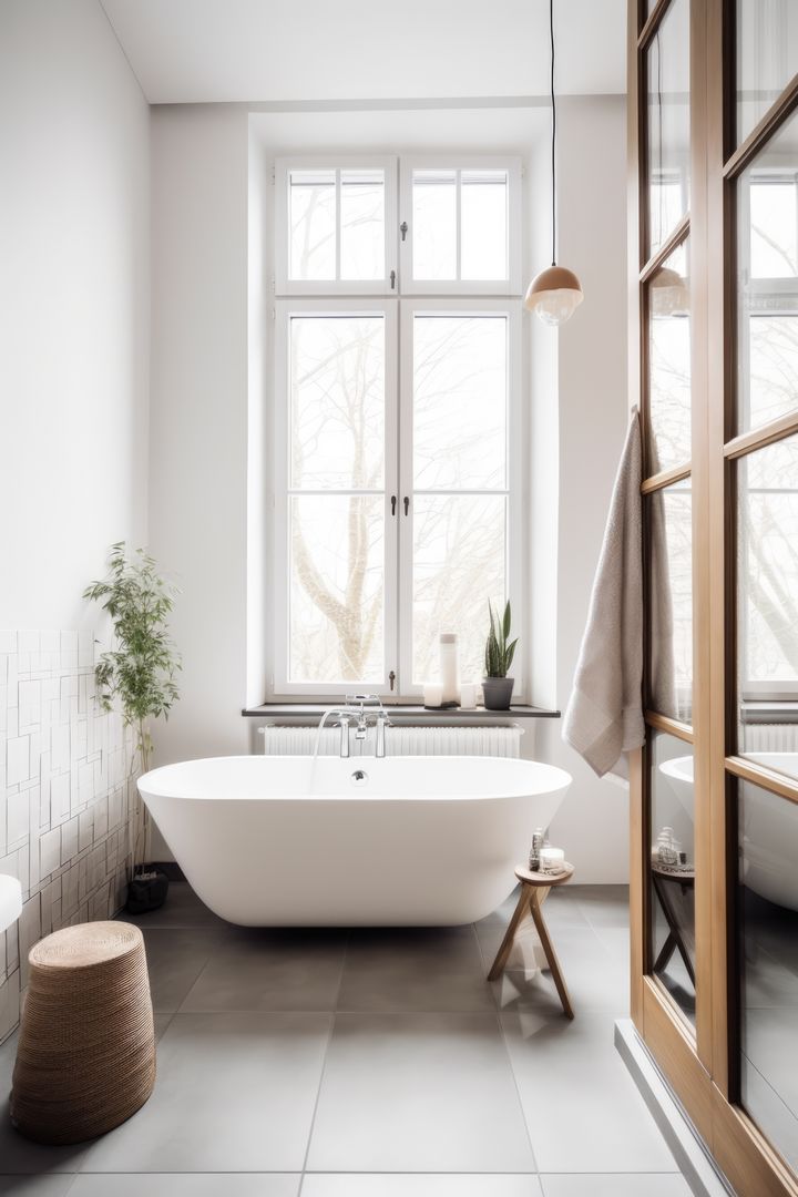 Modern Minimalist Bathroom with Freestanding Bathtub - Free Images, Stock Photos and Pictures on Pikwizard.com