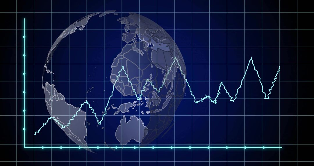 3D Globe with Virtual Line Chart in Neon Digital Interface