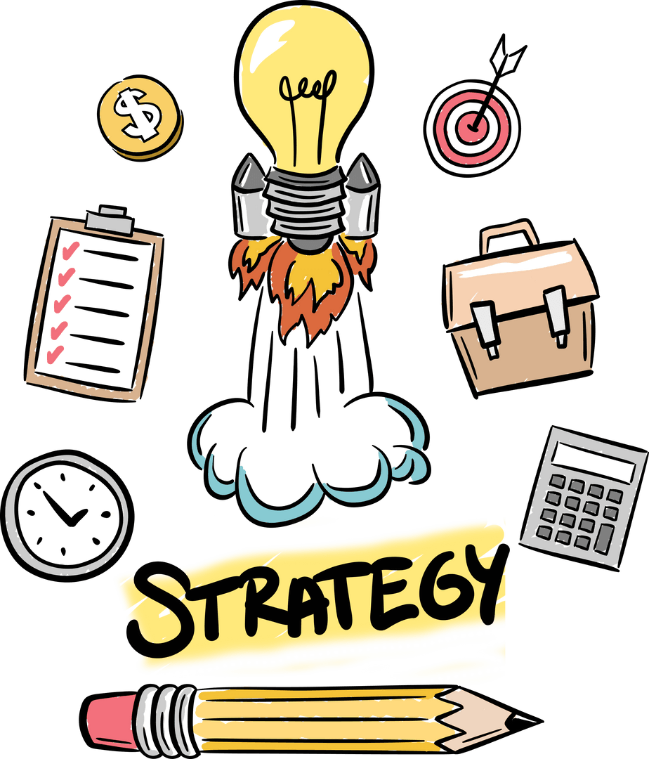 Innovative Strategy Concept with Business Icons on Transparent Background