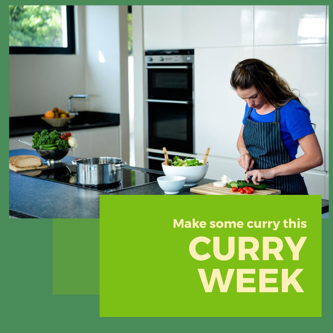 Woman Preparing Curry in Modern Kitchen for Curry Week