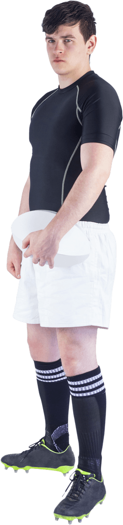 Transparent Rugby Player with Rugby Ball Standing Confidently