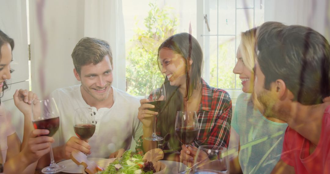 Group of Friends Socializing Over Wine Together at Home
