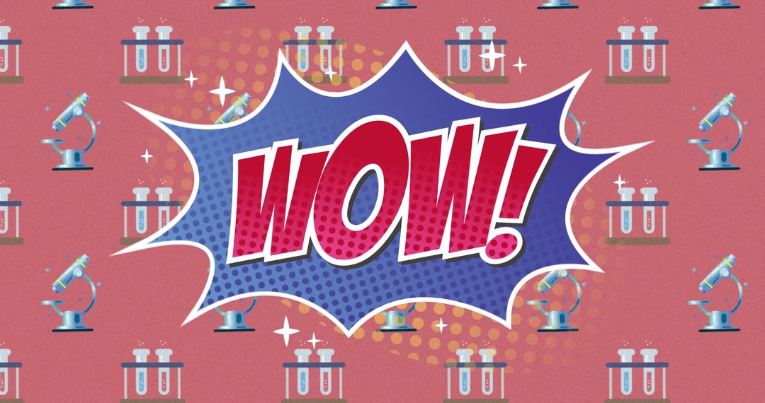 Comic Style Science Themed Wow Text on Pink Backdrop