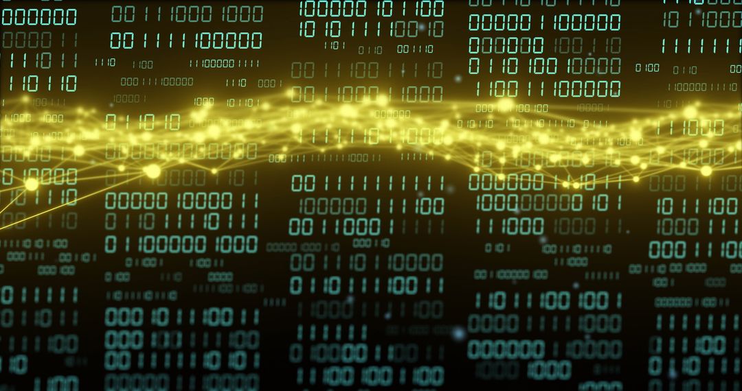 Digital Binary Landscape with Glowing Data Wave