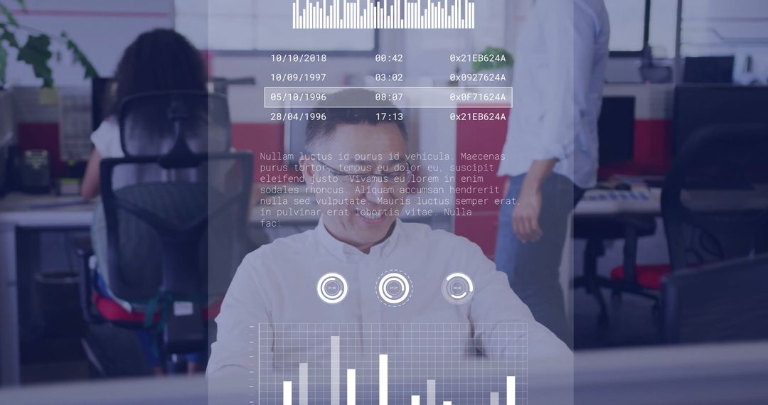 Financial Data Processing Displayed Over Businessman Working in Office