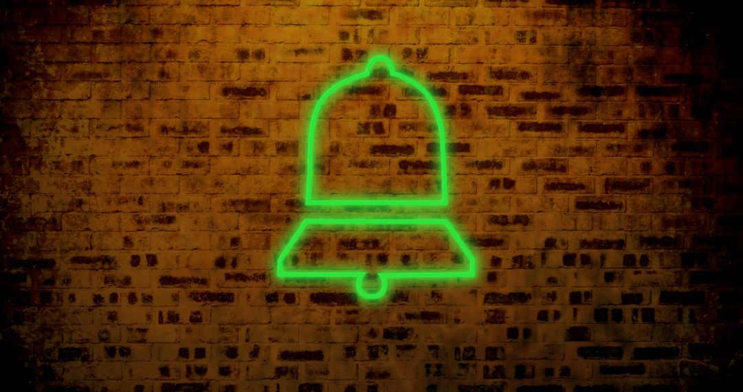 Glowing Green Notification Bell Icon on Rustic Brick Background - Free Images, Stock Photos and Pictures on Pikwizard.com