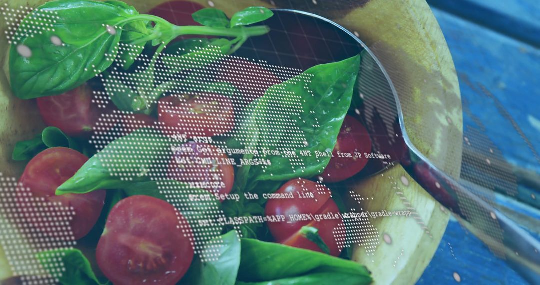 Fresh Salad and Technology Concept with Digital Overlay