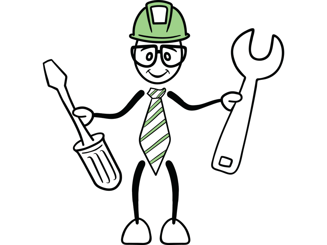 Transparent Vector of Happy Worker Holding Tools