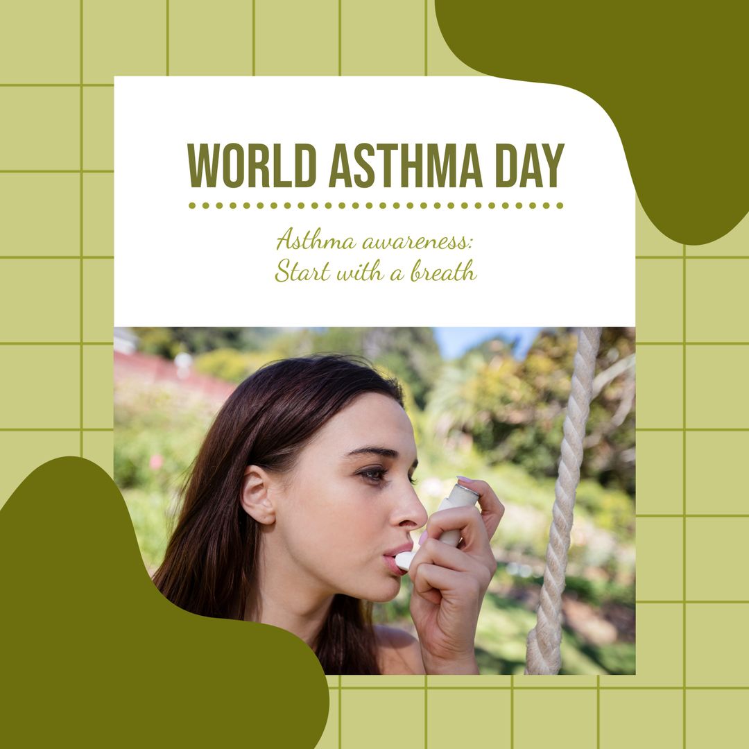 World Asthma Day Awareness Poster with Woman Using Inhaler - Download Free Stock Templates Pikwizard.com