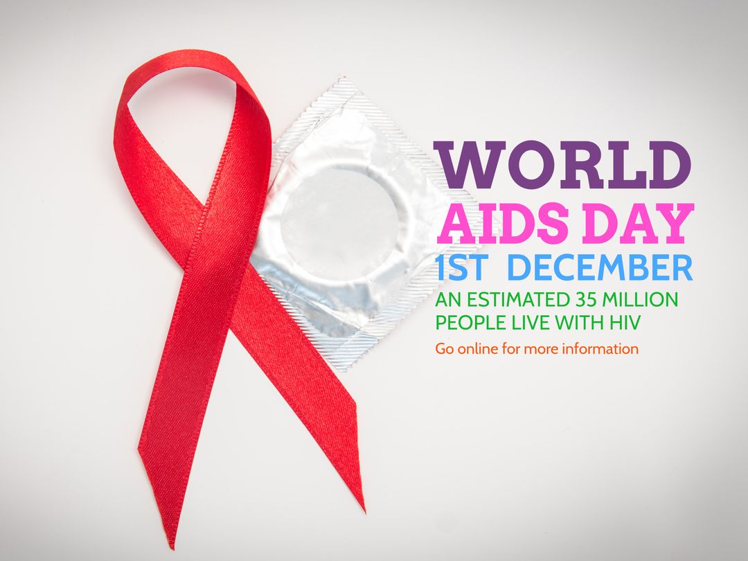 World AIDS Day Awareness with Red Ribbon and Condom