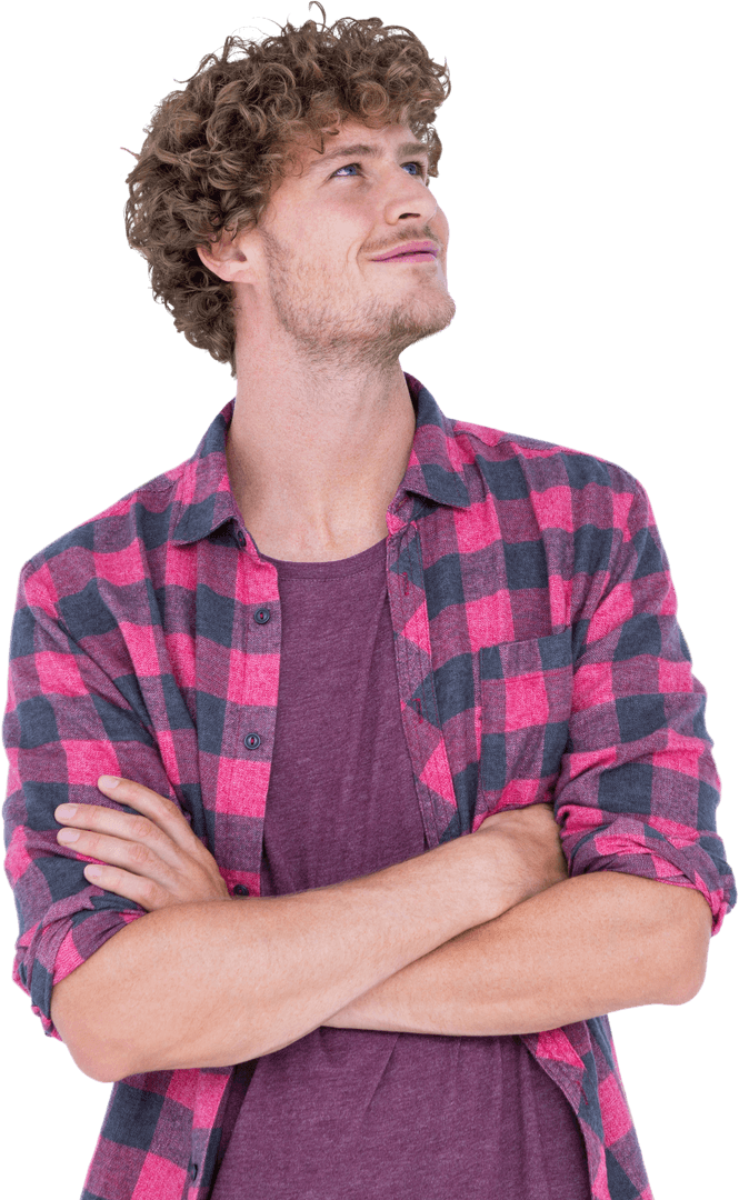 Confident Young Man with Curly Hair on Transparent Background