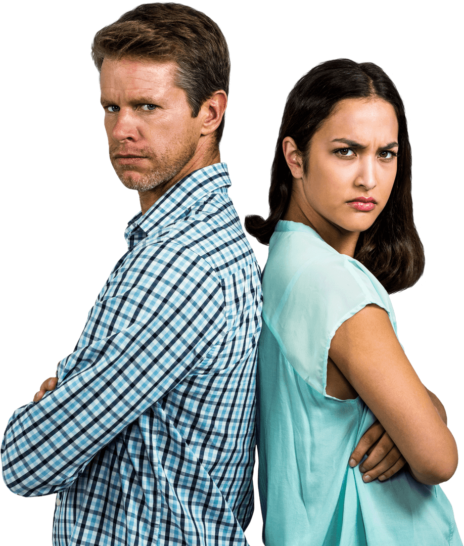 Transparent Background Displeased Couple Standing Back to Back