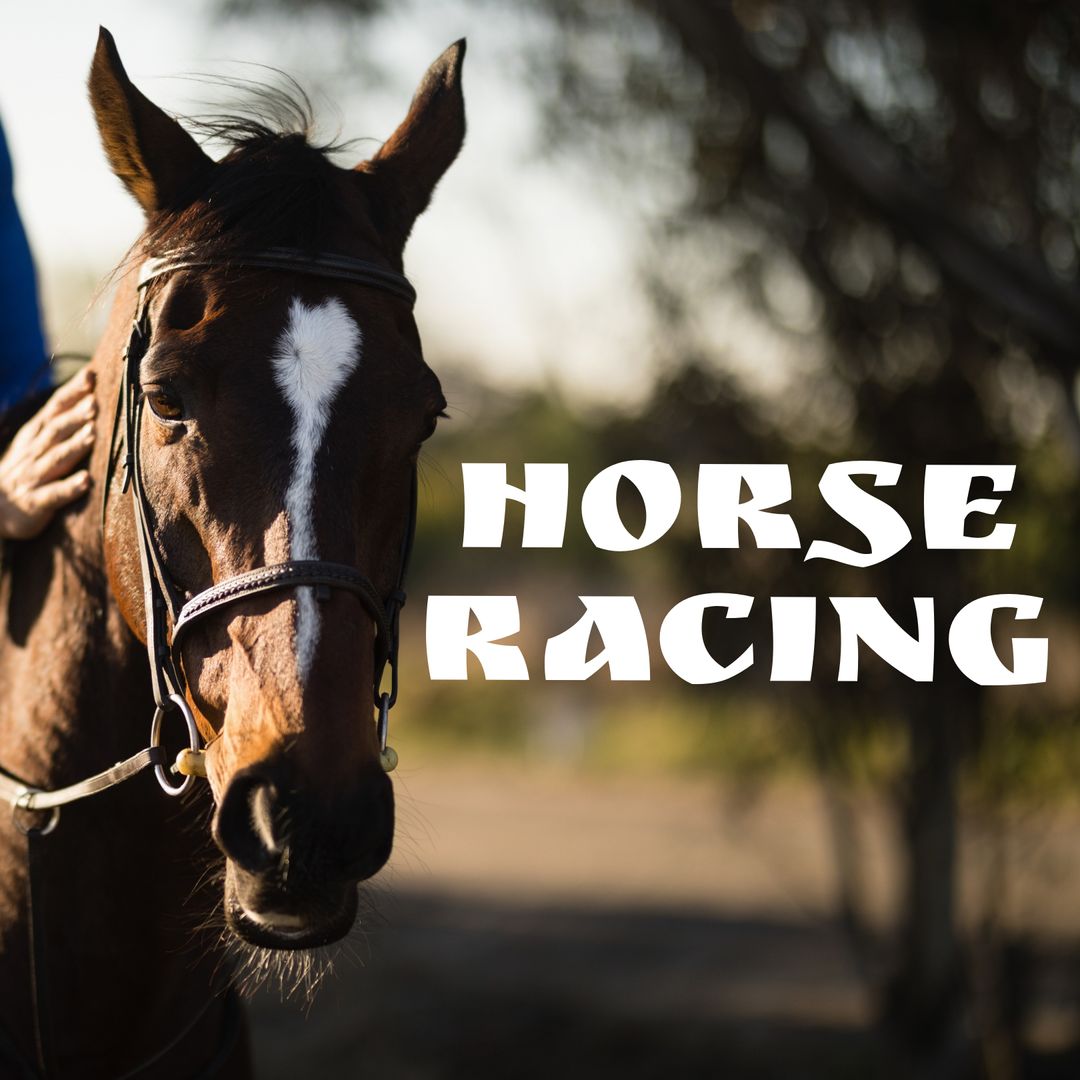 Close-Up of Horse with Bold Horse Racing Text - Download Free Stock Templates Pikwizard.com