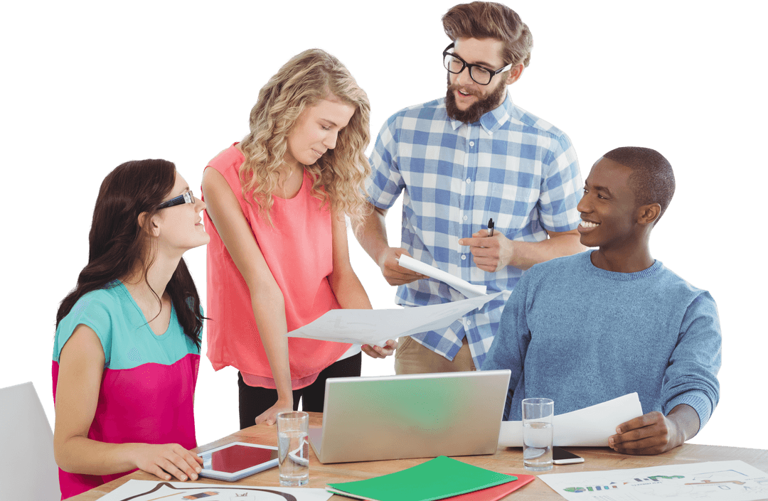 Diverse Creative Team Collaborating in Transparent Office