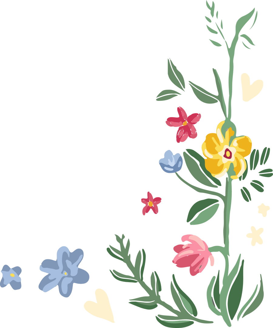 Vibrant Florals and Icons on Transparent Background for Design Use