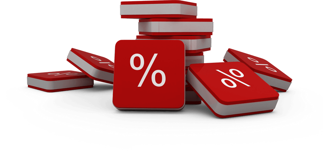 Transparent Stack of Red Percent Signs Icon for Finance