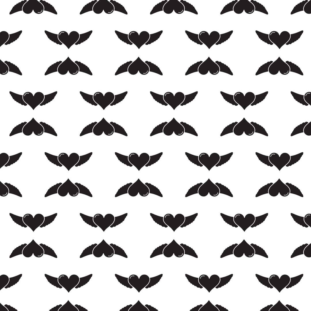 Seamless Winged Heart Pattern on Transparent Background