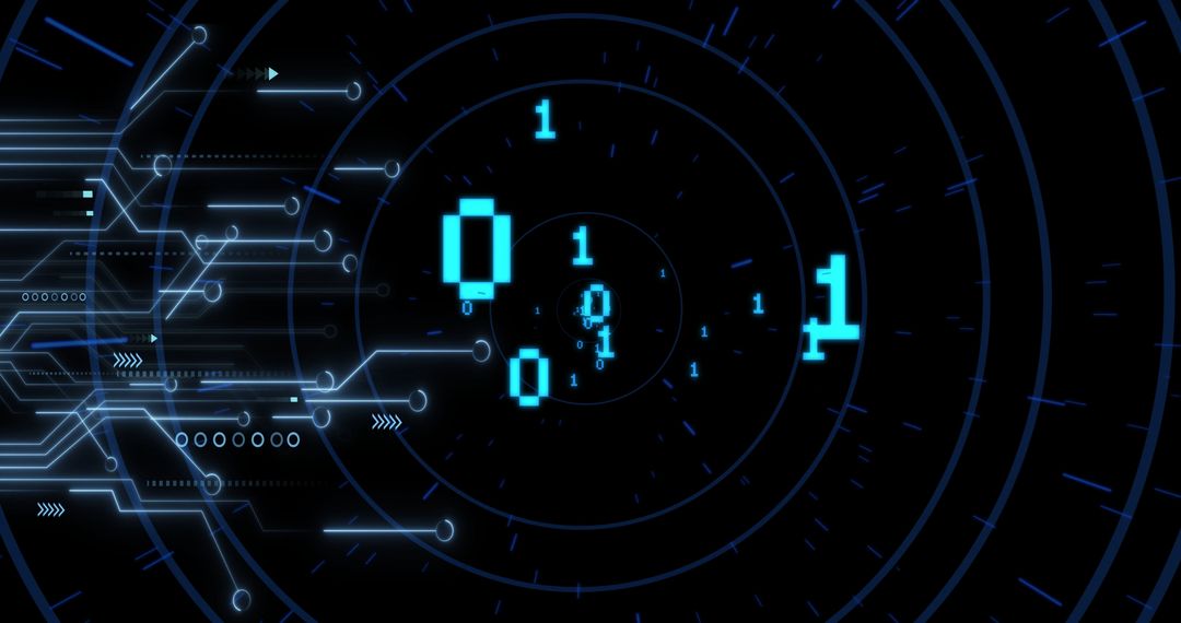 Futuristic Digital Network with Flowing Binary Data