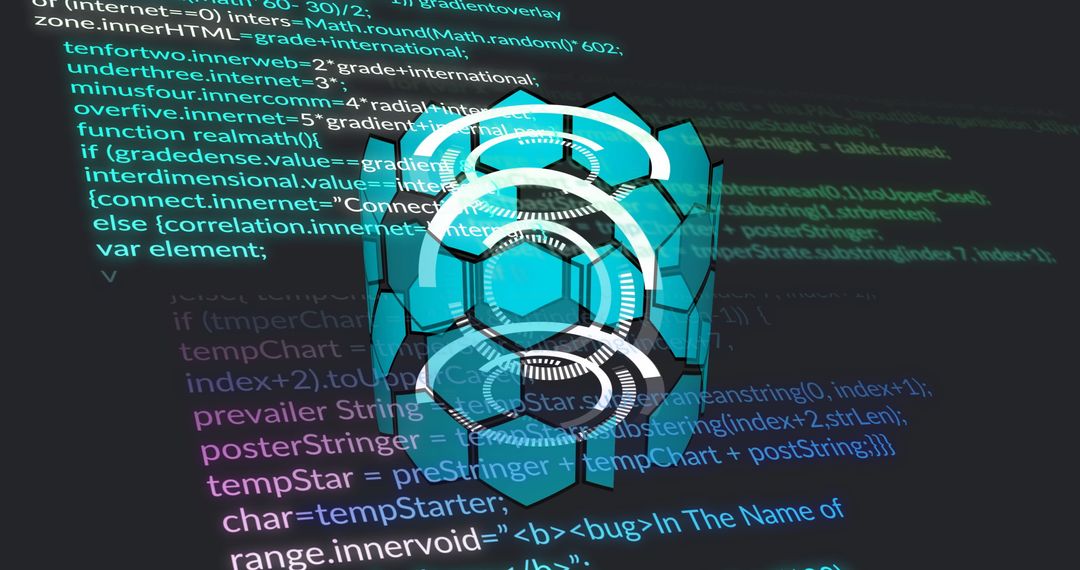 Holographic Tech Symbol on Code Background