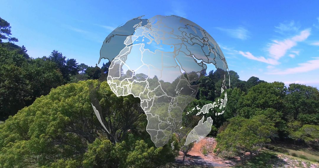 Digital Globe Floating in Nature Park Symbolizing Environmental Exploration