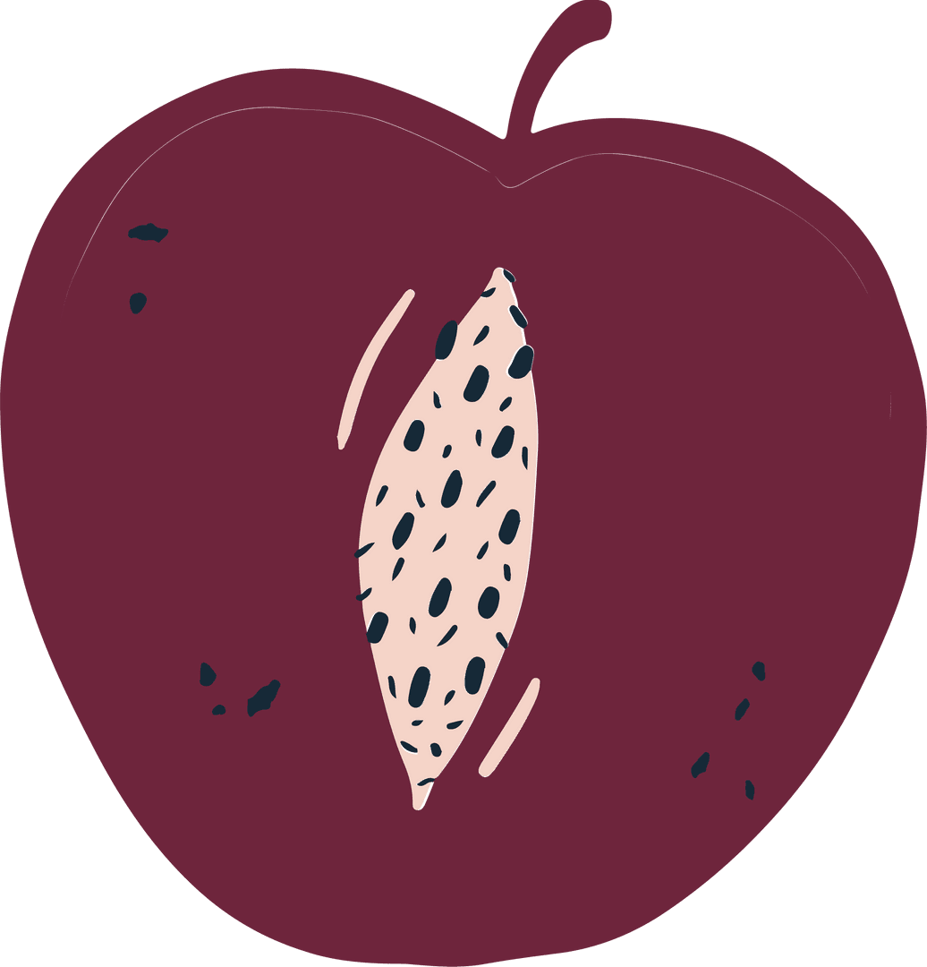 Stylized Purple Plum with Spotted Pink Pit on Transparent Background