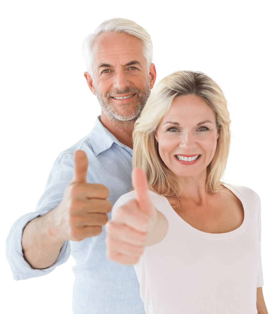 Smiling Mature Couple with Thumbs Up on Transparent Background