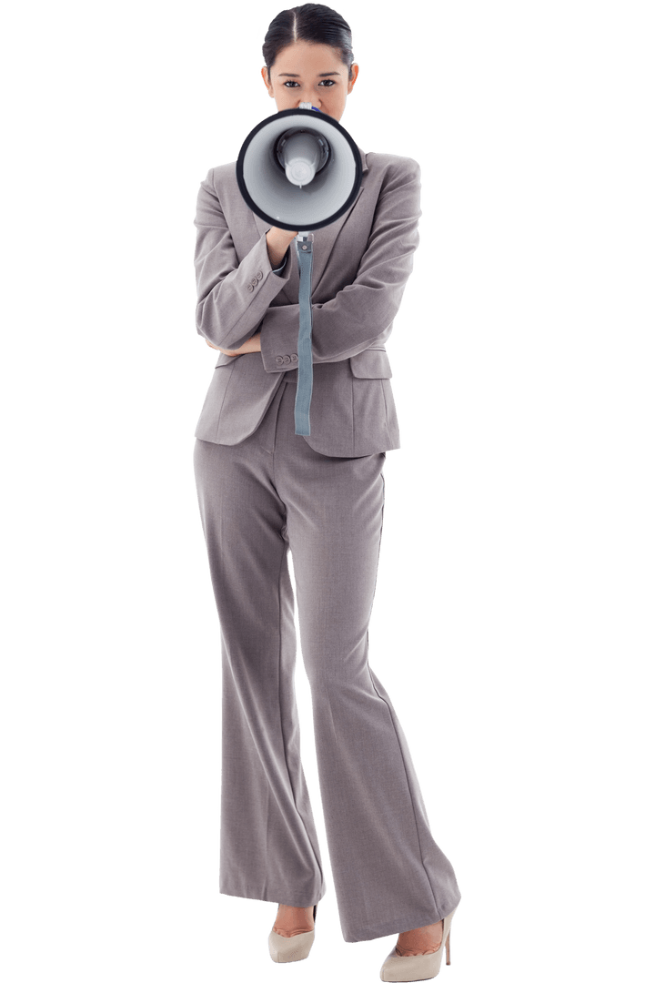 Transparent Businesswoman Communicating with Megaphone for Announcement