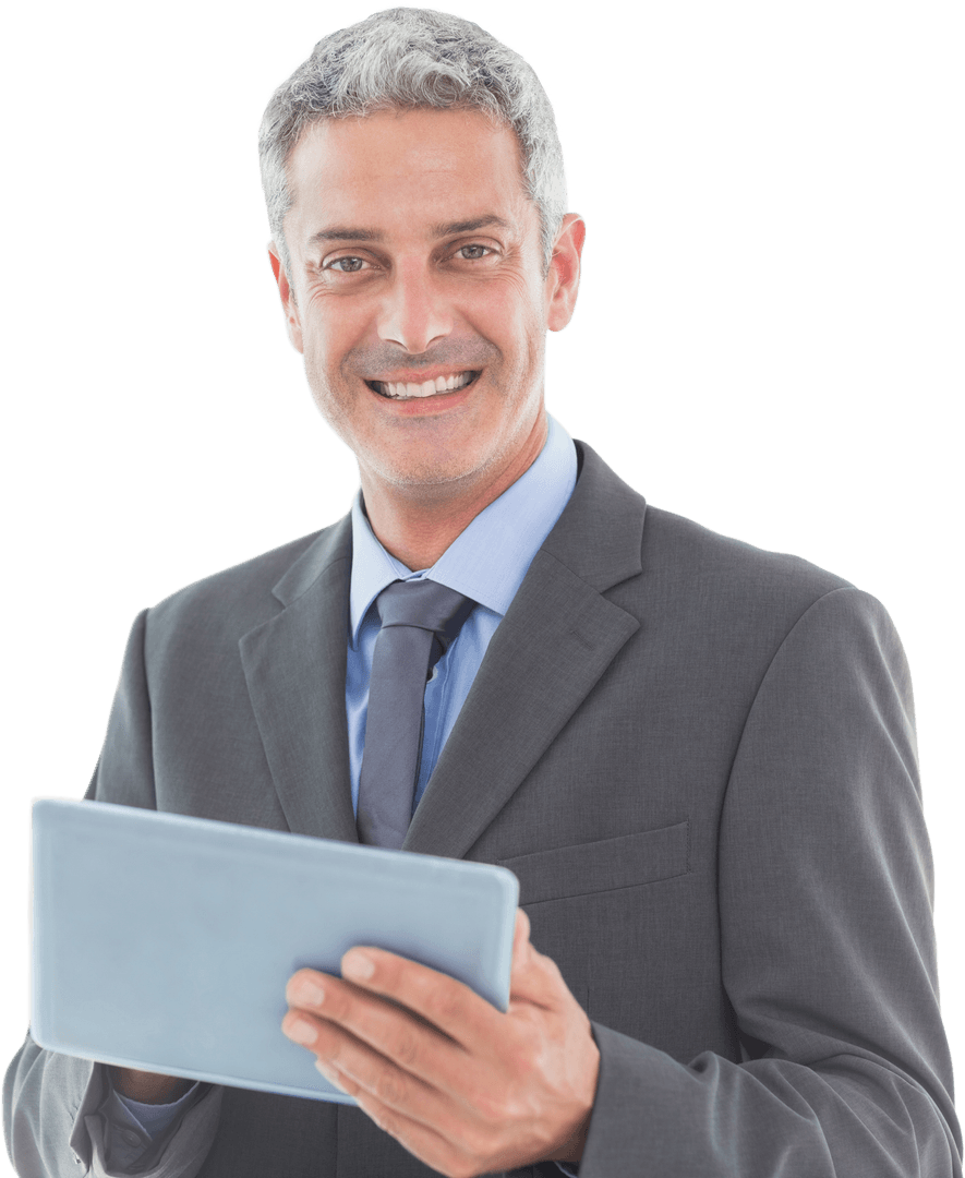 Confident Businessman Using Tablet Transparent Background