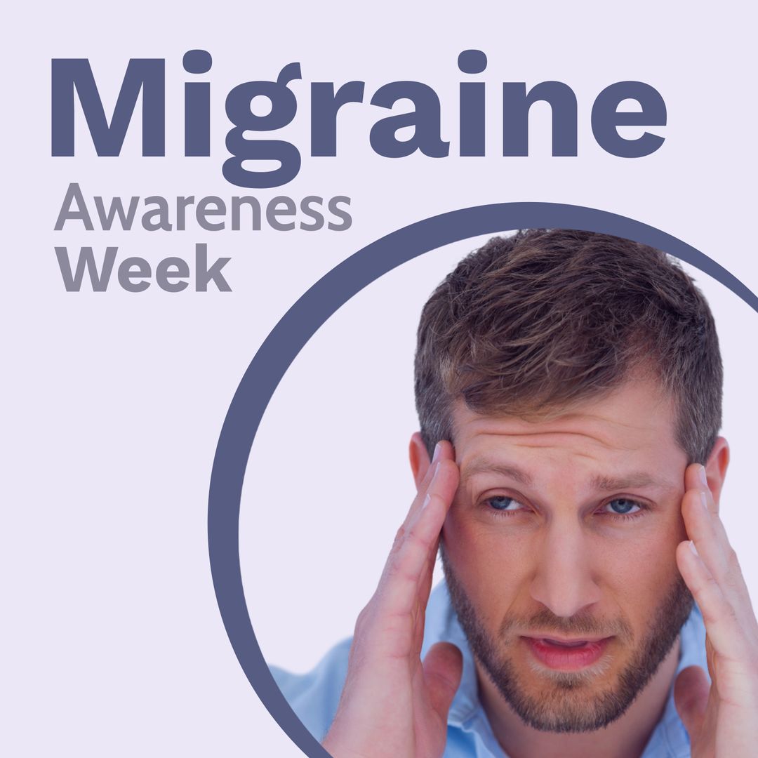 Unhappy Man Holding Temples for Migraine Awareness Campaign