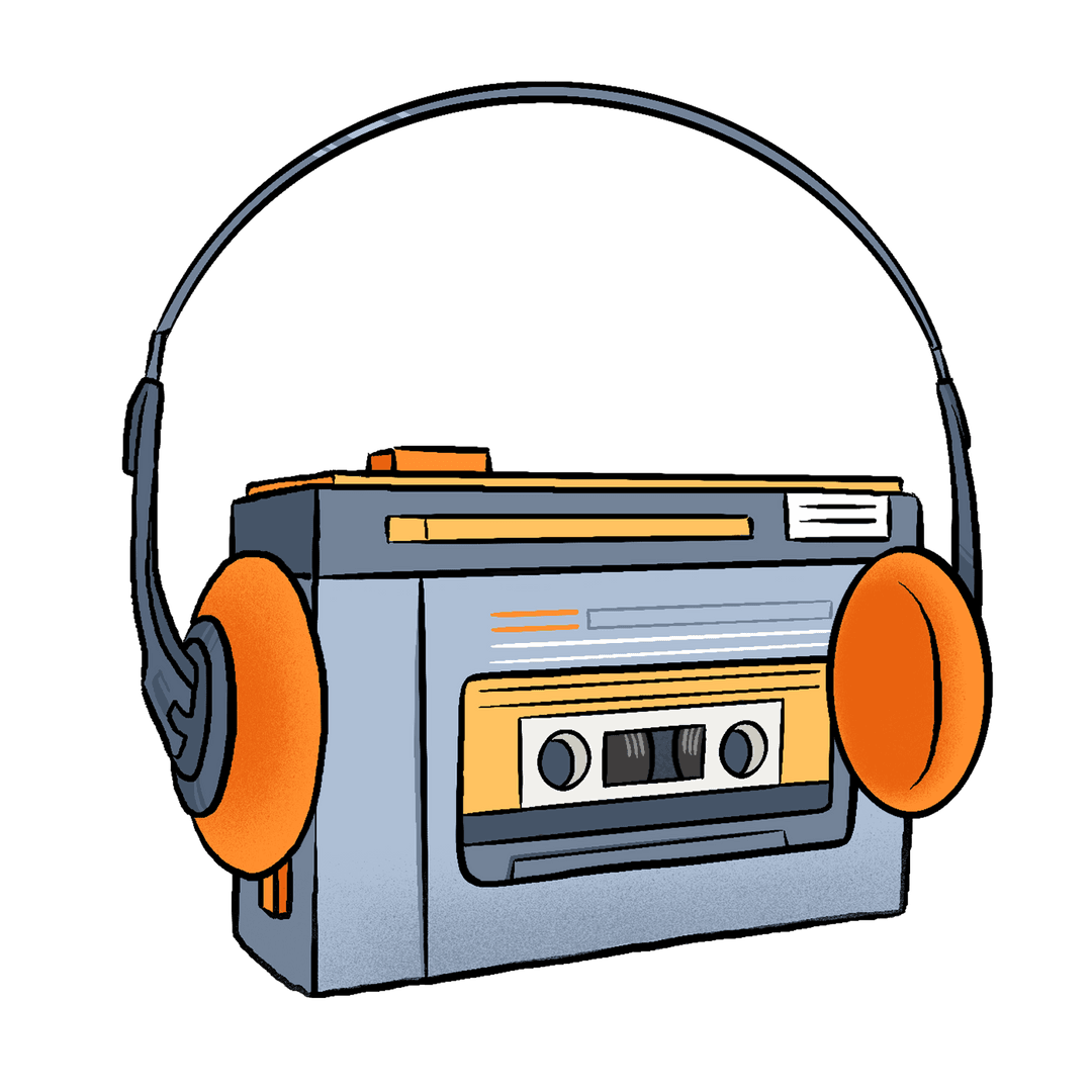 Floating Boombox with Orange Headphones on Transparent Background
