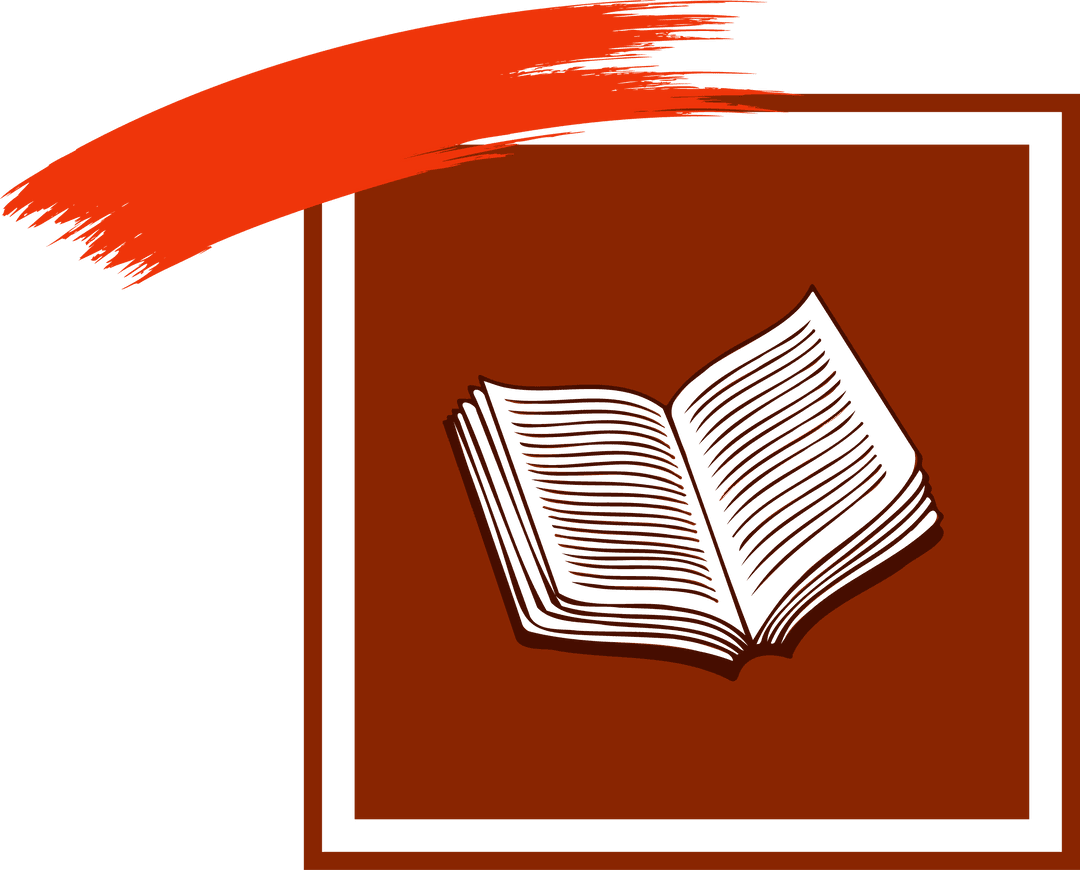 Transparent Digital Illustration of Open Book with Bold Red Elements