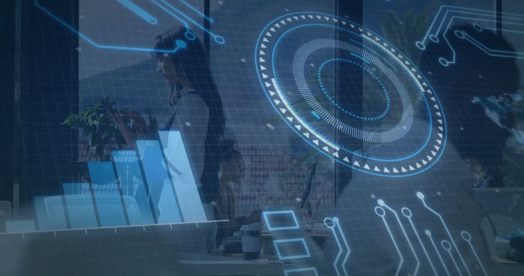 Businesswoman Analyzing Digital Data with Futuristic Graphics