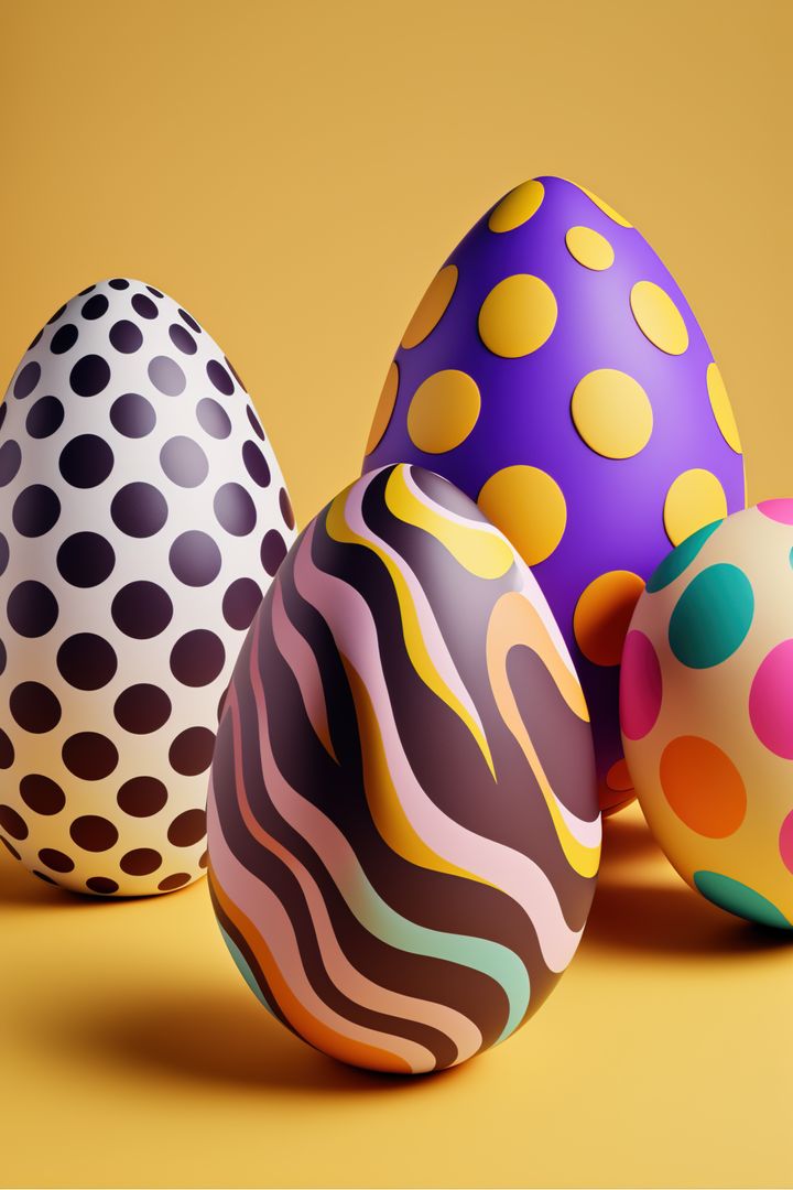 Colourful easter eggs with pattern on orange background, created using generative ai technology - Free Images, Stock Photos and Pictures on Pikwizard.com