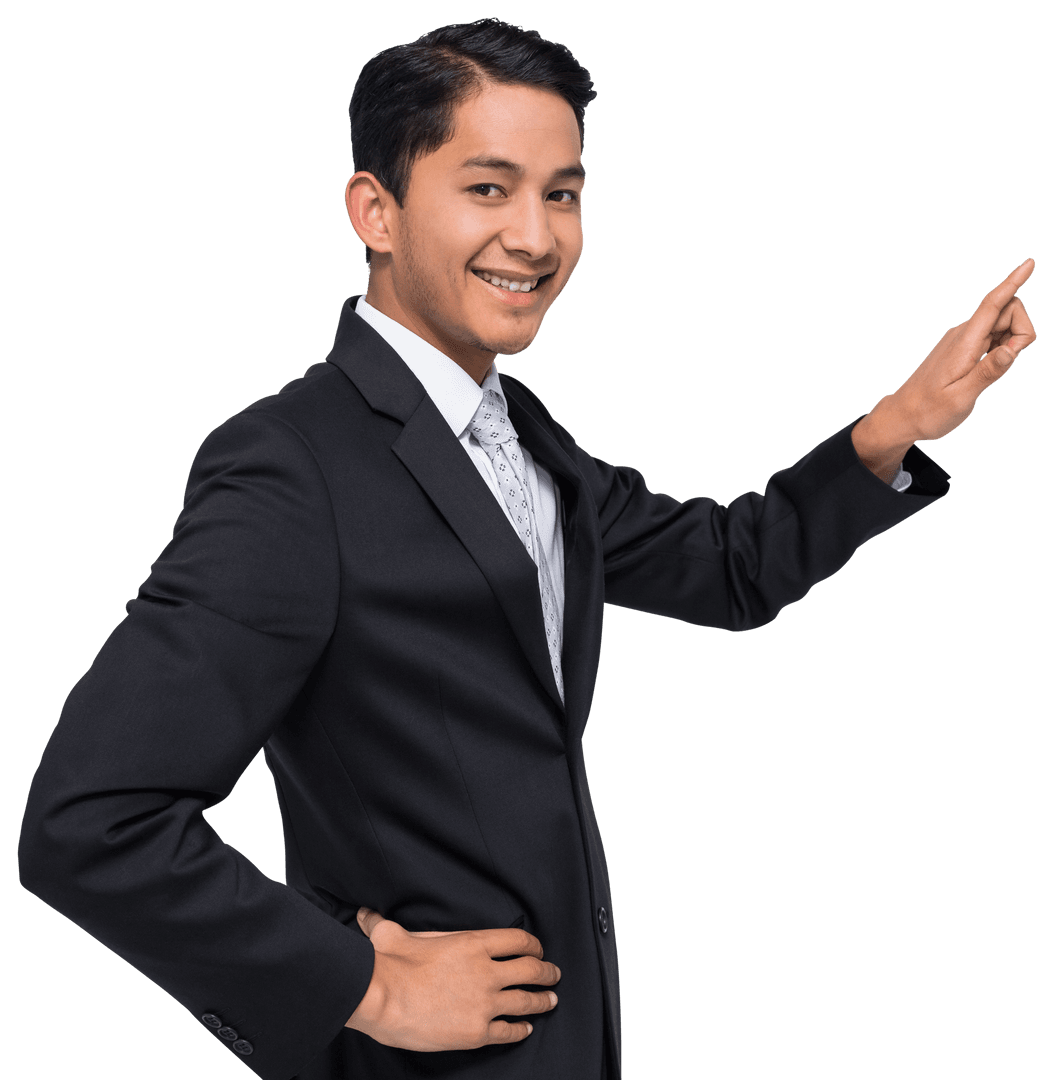 Asian Businessman Pointing Standing Transparent Background