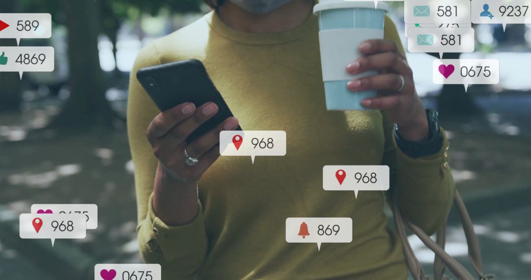 Woman Managing Social Media Notifications While Walking