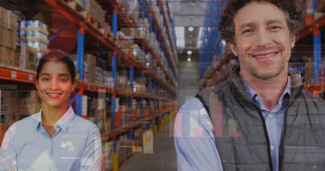 Multicultural Warehouse Supervisors Analyzing Business Data