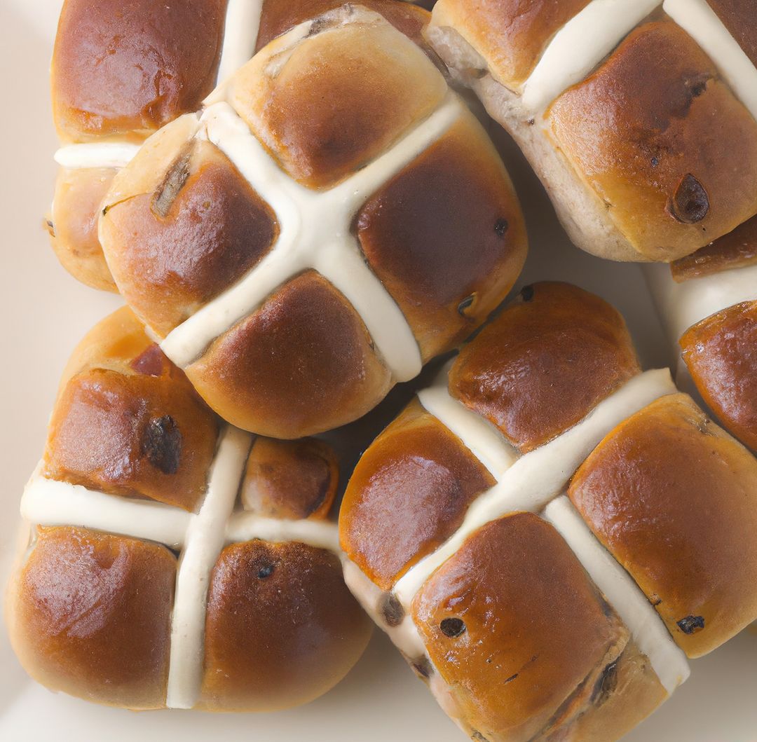 Close-up of Hot Cross Buns with Icing Topping - Free Images, Stock Photos and Pictures on Pikwizard.com